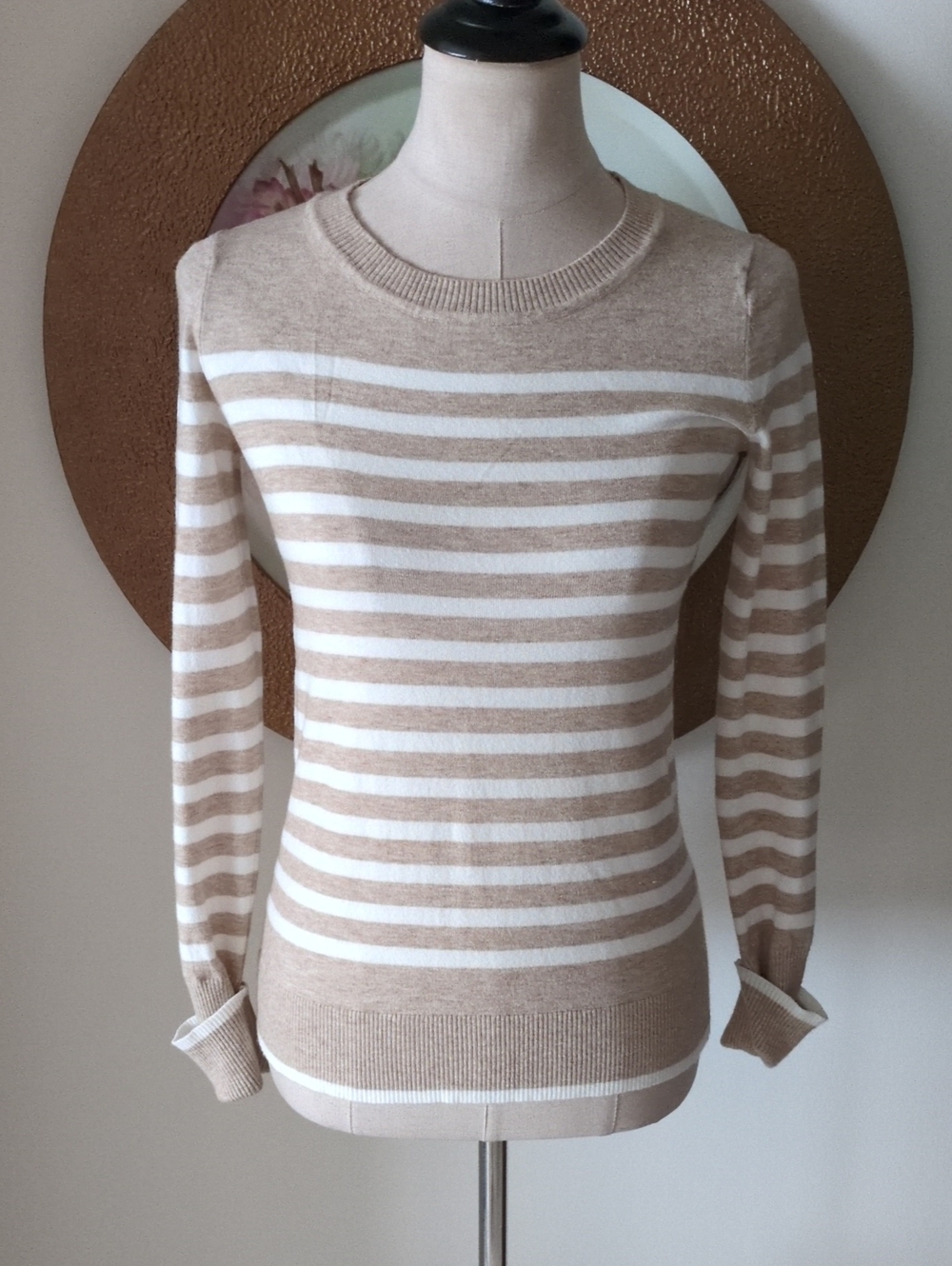 Premise Beige and White Striped WeWomen’s Sweater